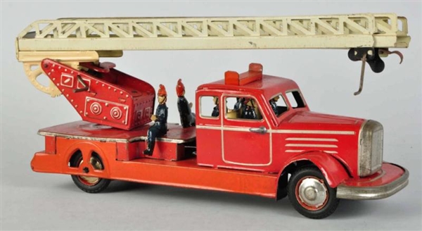 TIN LITHO FIRE LADDER TRUCK WIND-UP TOY.          