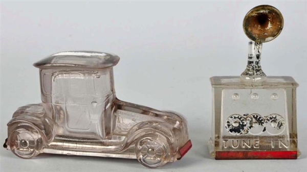 LOT OF 2: GLASS CANDY CONTAINERS.                 