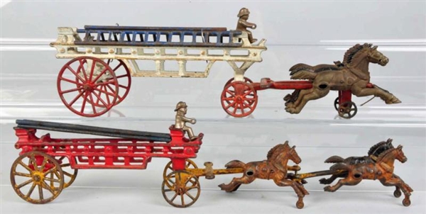 LOT OF 2: CAST IRON HORSE-DRAWN LADDER TRUCK TOYS 