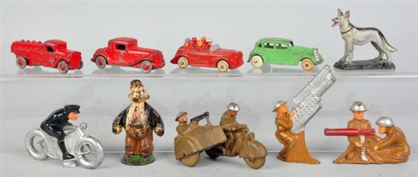 LOT OF 10: MISC. DIECAST & CAST IRON TOY ITEMS.   