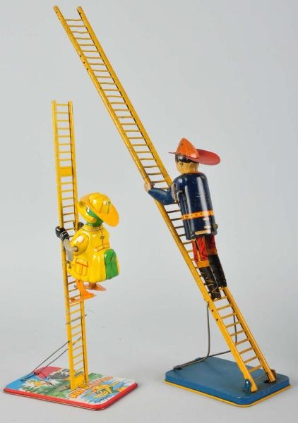 LOT OF 2: TIN LITHO LADDER WIND-UP TOYS.          