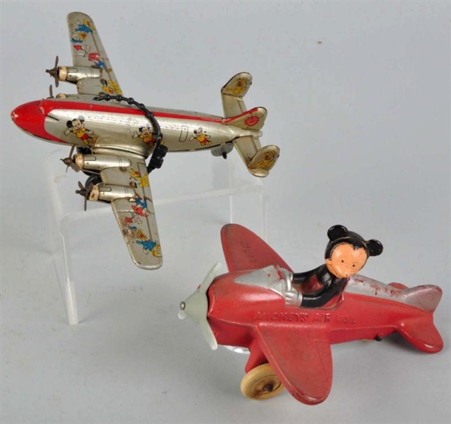 LOT OF 2: WALT DISNEY MICKEY MOUSE AIRPLANE TOYS. 