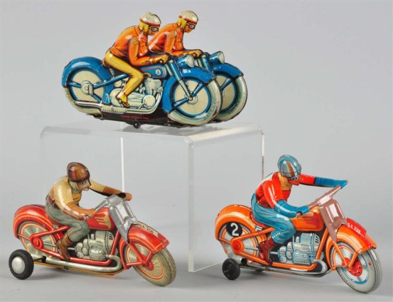LOT OF 3: TIN TECHNOFIX MOTORCYCLE WIND-UP TOY.   