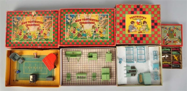 LOT OF 4: DIECAST TOOTSIETOY FURNITURE & CAR SETS 