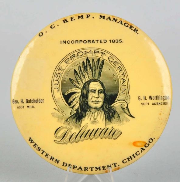 CELLULOID DELAWARE PAPERWEIGHT MIRROR.            
