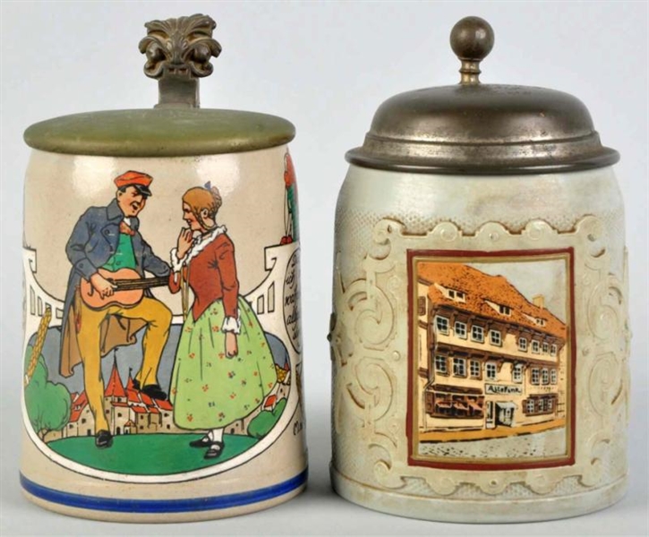 LOT OF 2: 0.5L POTTERY STEINS.                    