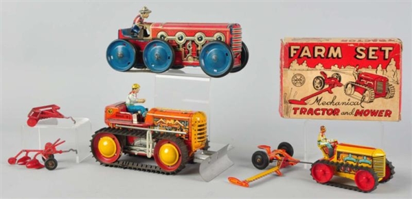 LOT OF 3: TIN LITHO MARX TRACTOR WIND-UP TOYS.    