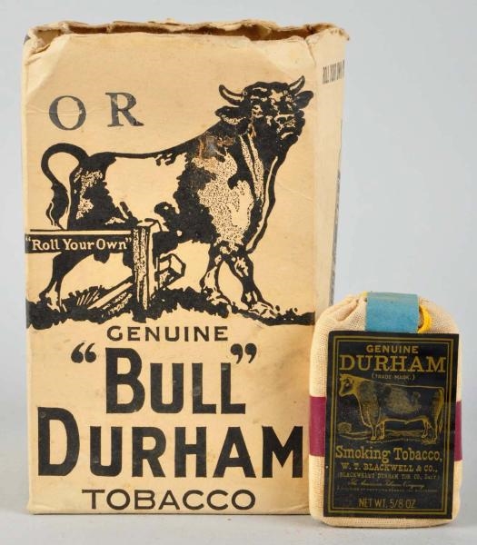 BULL DURHAM DISPLAY BOX WITH TOBACCO POUCHES.     