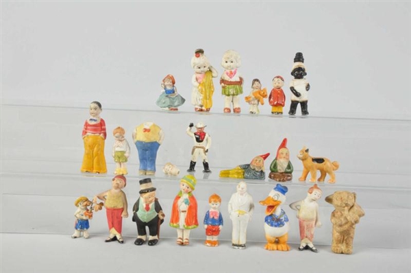 LOT OF 22: BISQUE DOLL & CHARACTER FIGURES.       