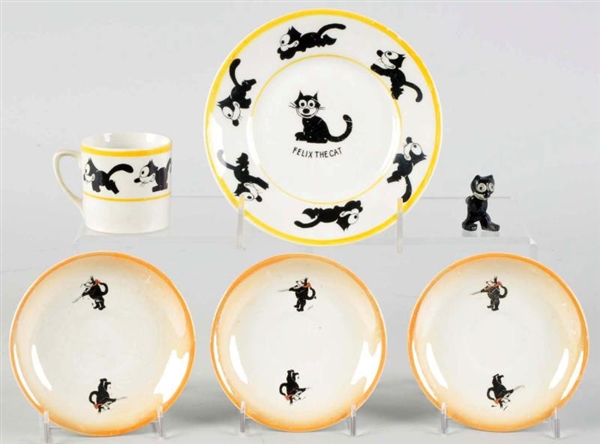 LOT OF 6: FELIX THE CAT CELLULOID & CHINA ITEMS.  
