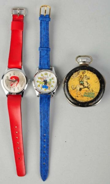 LOT OF 3: CHARACTER WRIST & POCKET WATCHES.       