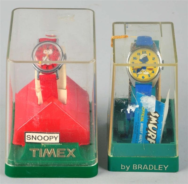 LOT OF 2: SMURF & SNOOPY WRIST WATCHES.           