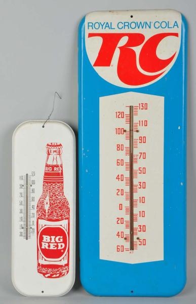 LOT OF 2: TIN RC COLA & BIG RED THERMOMETERS.     