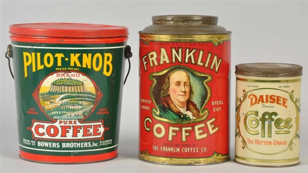 LOT OF 3: COFFEE CANS.                            