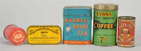 LOT OF 5: ASSORTED SMALL PRODUCT TINS.            