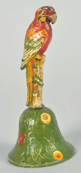 CAST IRON HUBLEY PARROT ON PAINTED BELL.          
