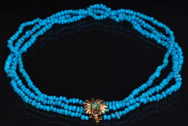 20TH CENTURY 14K Y. GOLD TURQUOISE NECKLACE.      