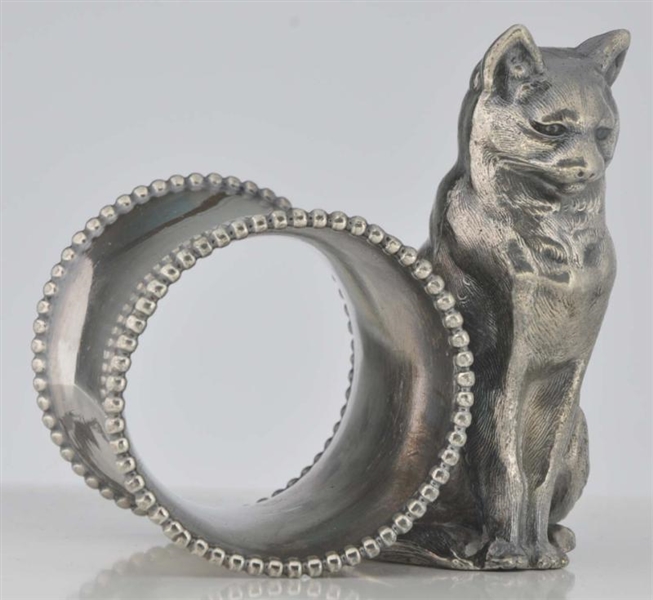 CONTEMPLATIVE CAT BY HOLDER FIGURAL NAPKIN RING.  