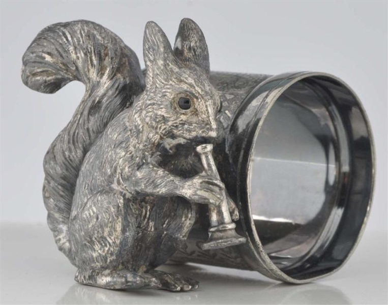 SQUIRREL WITH GLASS EYES FIGURAL NAPKIN RING.     