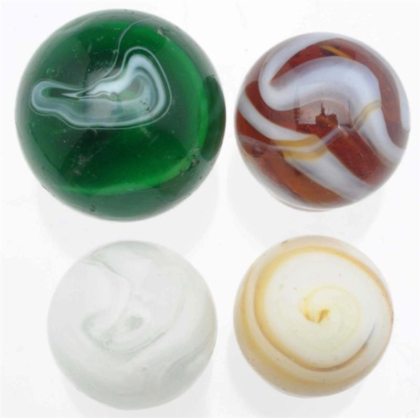 LOT OF 4: MACHINE-MADE SLAG MARBLES.              