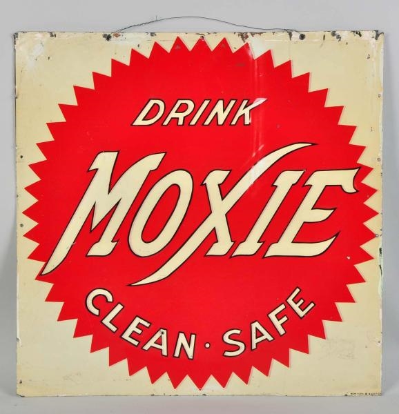 LOT OF 2: EMBOSSED TIN MOXIE SIGNS.               
