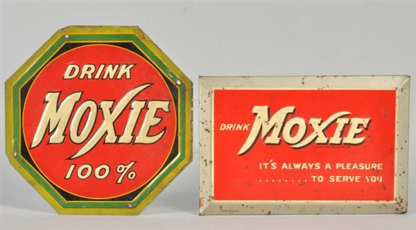 LOT OF 2: EMBOSSED TIN MOXIE SIGNS.               