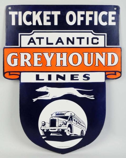 PORCELAIN GREYHOUND BUS LINES TICKET OFFICE SIGN. 
