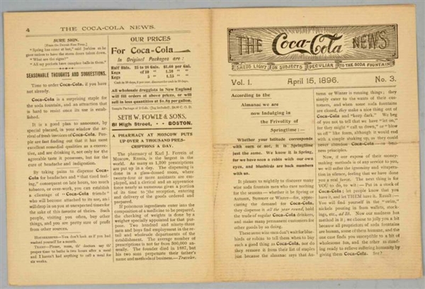 APRIL 1896 COCA-COLA NEWS.                        