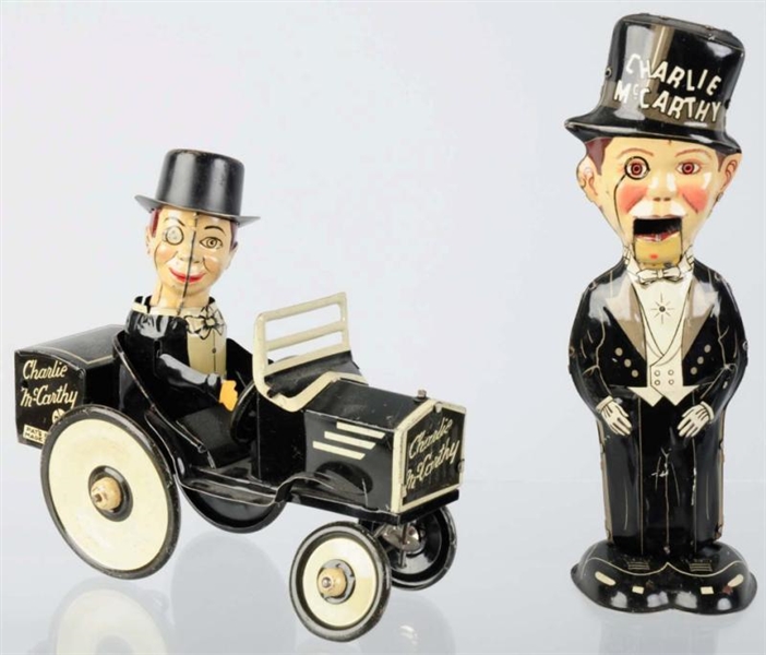 LOT OF 2: TIN MARX CHARLIE MCCARTHY WIND-UP TOYS. 