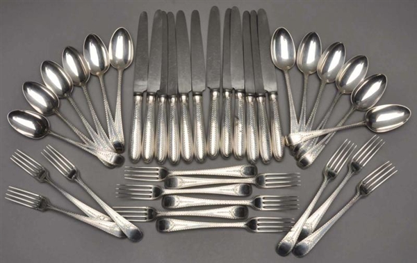 SET OF ENGLISH SILVER TABLEFORKS & TABLESPOONS.   