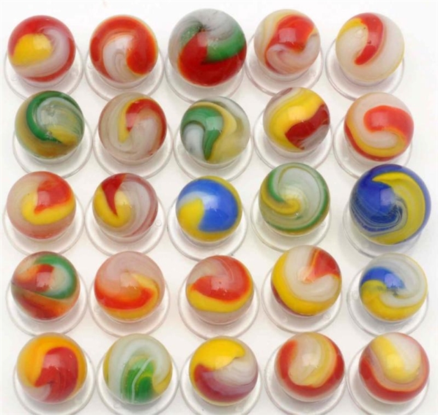 LOT OF 25: AKRO AGATE POPEYE MARBLES.             