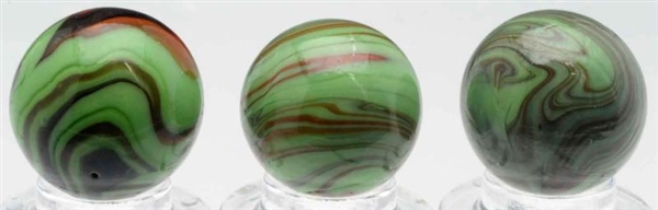 LOT OF 3: CHRISTENSEN STRIPED OPAQUE MARBLES.     