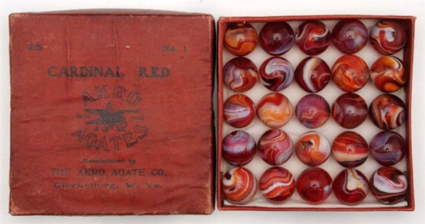 AKRO AGATE NO. 1 BOX SET OF CARNELIAN RED MARBLES 