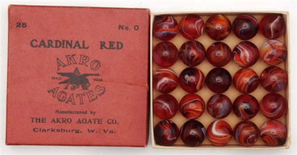 AKRO AGATE NO. 0 BOX OF CARDINAL RED MARBLES.     