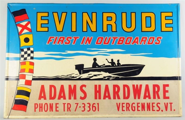 EMBOSSED TIN EVINRUDE SIGN.                       