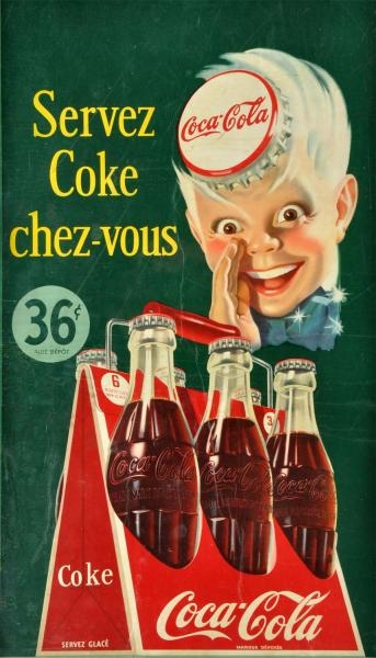 CARDBOARD FRENCH-CANADIAN COCA-COLA POSTER.       