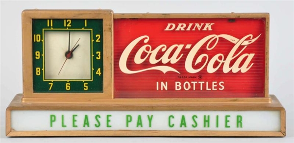 COCA-COLA LIGHTED COUNTER CLOCK/SIGN.             