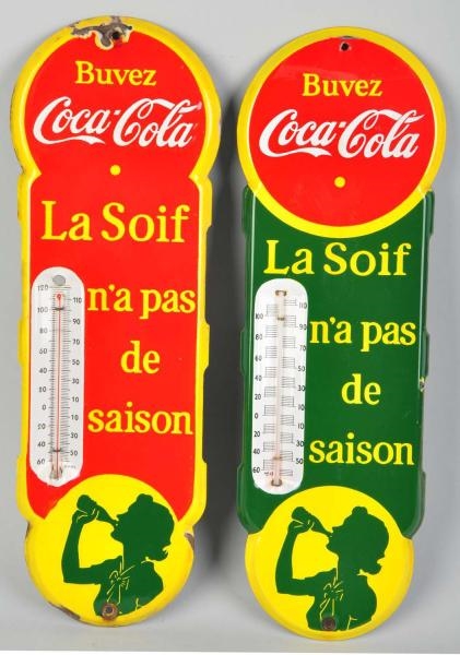 LOT OF 2: PORCELAIN COCA-COLA THERMOMETERS.       