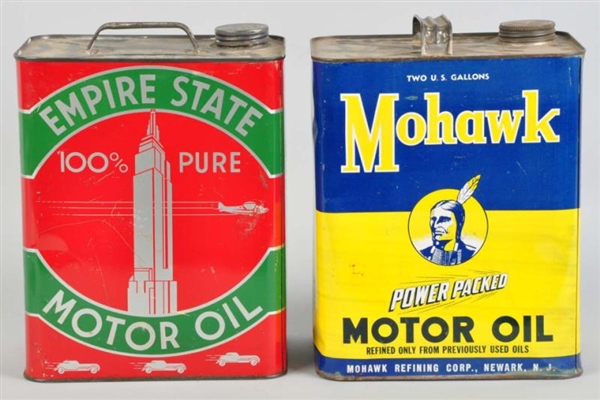 MOHAWK & EMPIRE STATE MOTOR OIL CANS.             