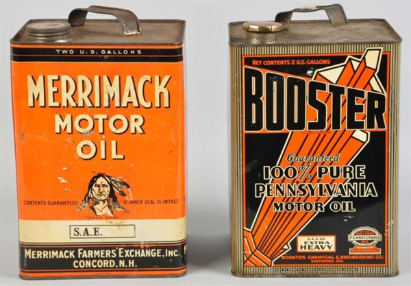 MERRIMACK & BOOSTER MOTOR OIL CANS.               