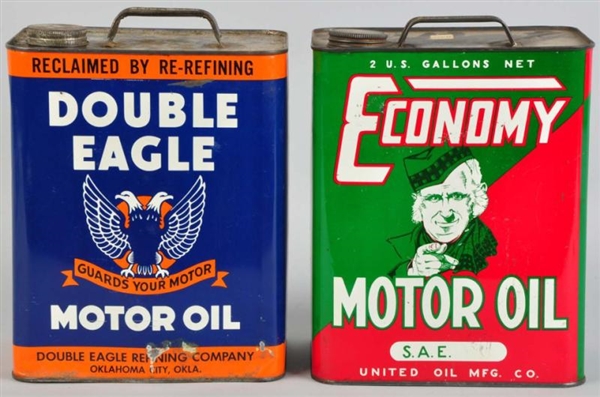 DOUBLE EAGLE & ECONOMY MOTOR OIL CANS.            