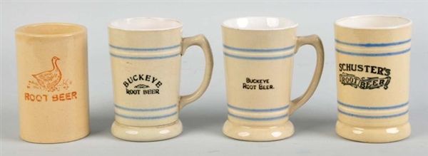 LOT OF 4: ASSORTED STONEWARE ROOT BEER MUGS.      