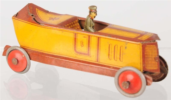 TIN LITHO BOATAIL RACER PENNY TOY.                