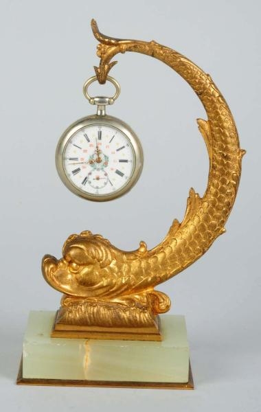 BRASS DOLPHIN FIGURAL WATCH HOLDER ON MARBLE BASE 