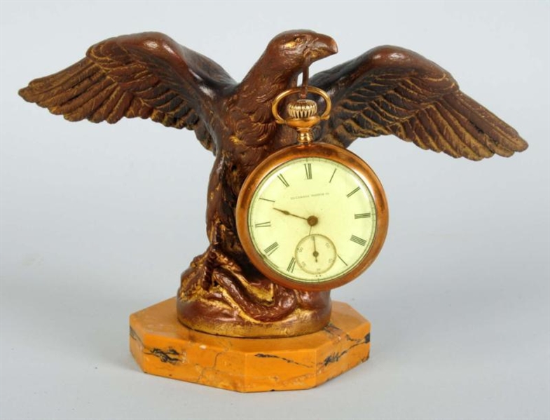 BRASS EAGLE ON MARBLE BASE FIGURAL WATCH HOLDER.  