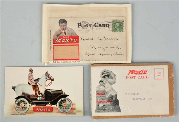 LOT OF 3: EARLY MOXIE POSTCARDS.                  