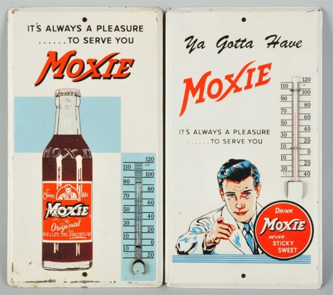 LOT OF 2: TIN MOXIE THERMOMETERS.                 
