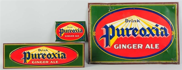 LOT OF 3: ASSORTED TIN PUREOXIA SIGNS.            