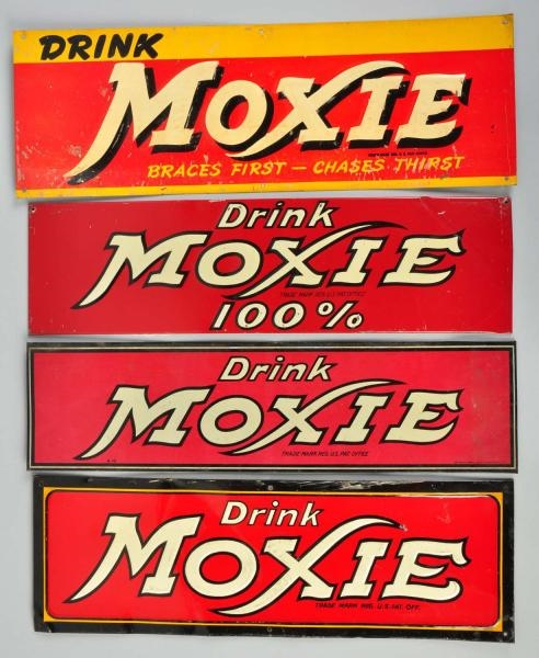 LOT OF 4: ASSORTED TIN MOXIE SIGNS.               