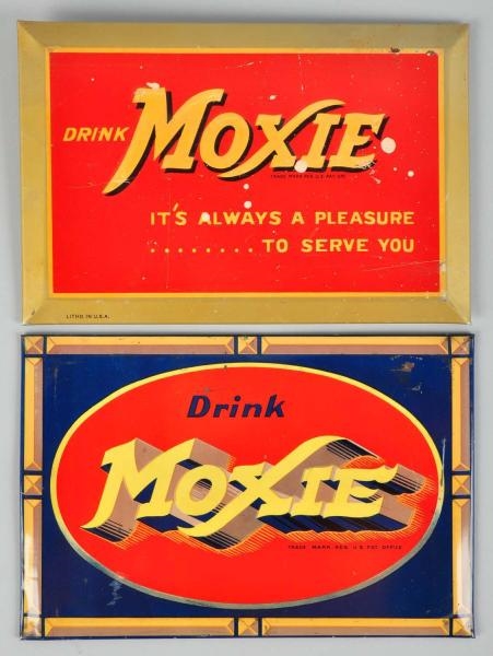 LOT OF 2: TIN OVER CARDBOARD MOXIE SIGNS.         